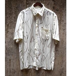 Georg Roth of Germany Men’s Short Sleeve Button Up Shirt Beige Abstract - Large